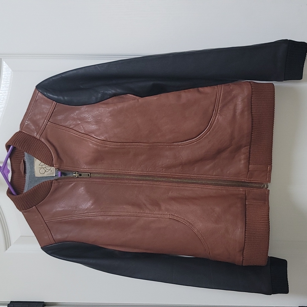 Chaser Blocked 100% Leather Bomber Jacket